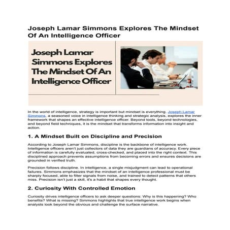 Joseph Lamar Simmons Explores The Mindset Of An Intelligence Officer | PDF