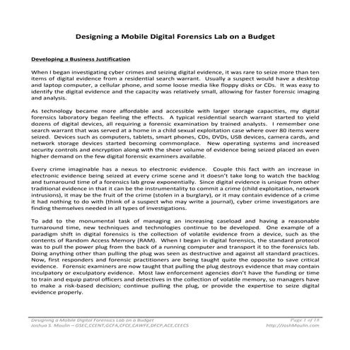 Josh Moulin: Designing a Mobile Digital Forensic Lab on a Budget