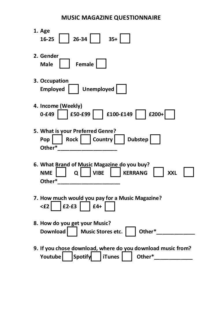josh robinson blank questionnaire design