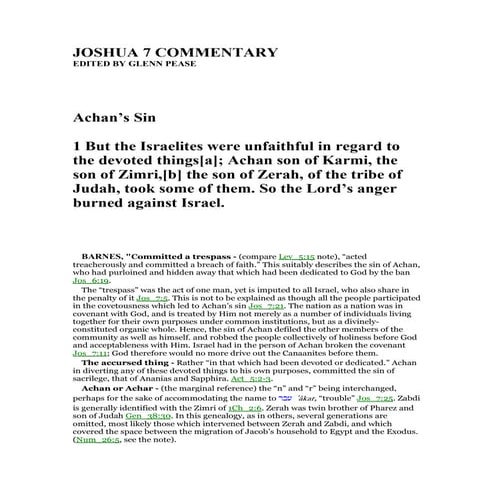 Joshua 7 commentary | PDF