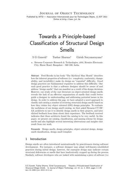 Towards a Principle-based Classiﬁcation of Structural Design Smells