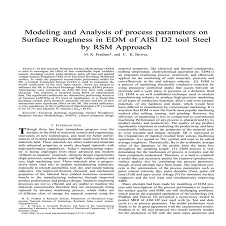 Modeling and Analysis of process parameters on Surface Roughness in EDM of AI...