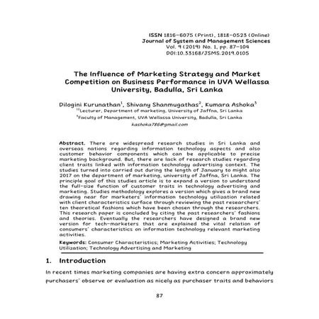 The Influence of Marketing Strategy and Market Competition on Business Performance in UVA Wellassa University, Badulla, Sri Lanka