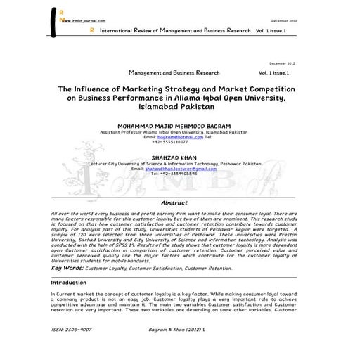 The Influence of Marketing Strategy and Market Competition on Business Performance in Allama Iqbal Open University, Islamabad Pakistan