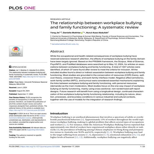 The relationship between workplace bullying and family functioning: A ...