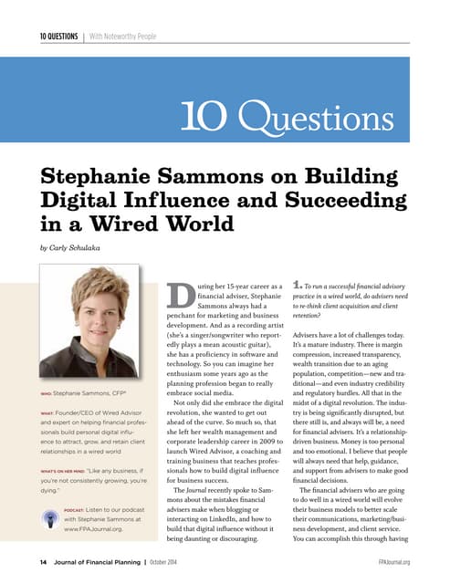 Stephanie Sammons Interview with the Journal of Financial Planning