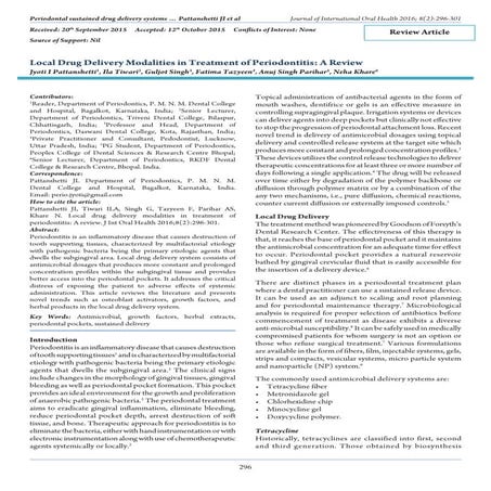 Local Drug Delivery Modalities in Treatment of Periodontitis: A Review ...