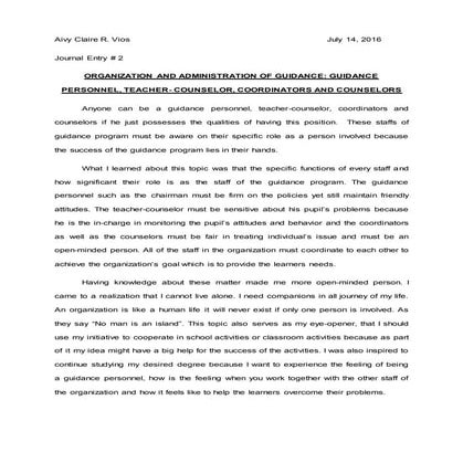 Organization and Administration of Guidance