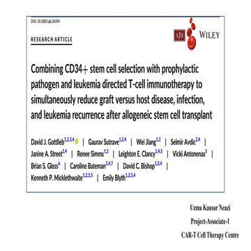 Combining CD34+ Stem cell selection with prophylactic Pathogen and ...