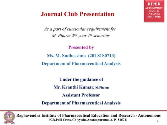 JOURNAL CLUB PRESENTATION (20L81S0710-PA) | PPT