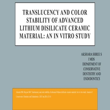 JOURNAL CLUB PRESENTATION TRANSLUCENCY AND COLOR STABILITY OF ADVANCED ...