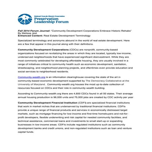 Forum Journal (Fall 2014): Real Estate Development Terminology