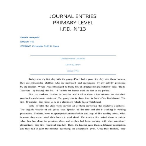 Journal entries   Primary Level