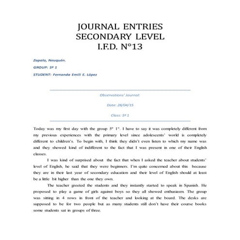 Journal entries   Secondary Level