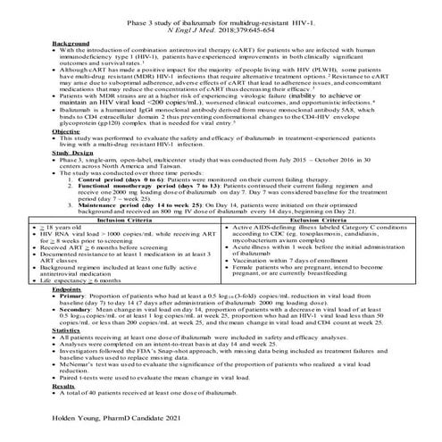 Ibalizumab - Journal Club Handout (Holden Young - Roseman University of Healt...