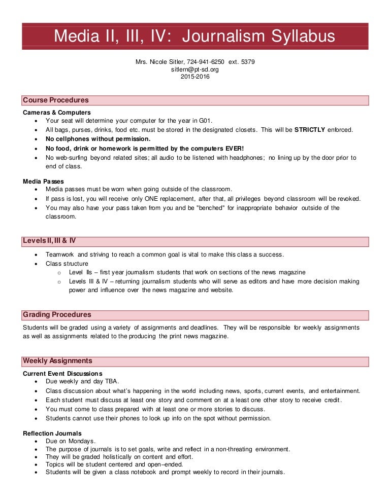 2015_16 Journalism Syllabus