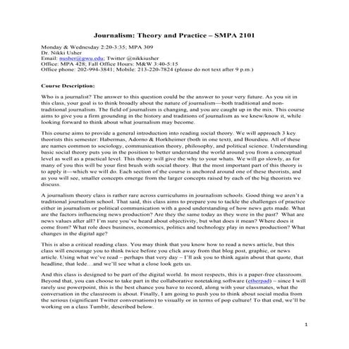 Journalism Theory and Practice Syllabus  Fall 2014 - Nikki Usher