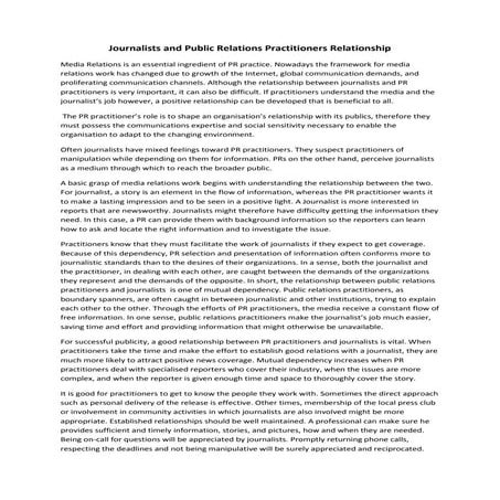 Journalists and public relations practitioners relationship