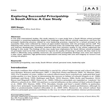 Journal of asian and african studies exploring successful principalship 2014