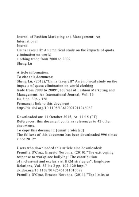 Journal Of Fashion Marketing And Management An International Docx Journal Of Fashion Marketing And Management An International Docx