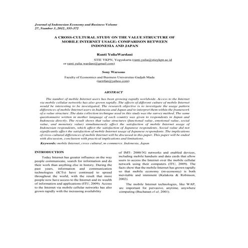 A CROSS-CULTURAL STUDY ON THE VALUE STRUCTURE OF MOBILE INTERNET USAGE: COMPA...