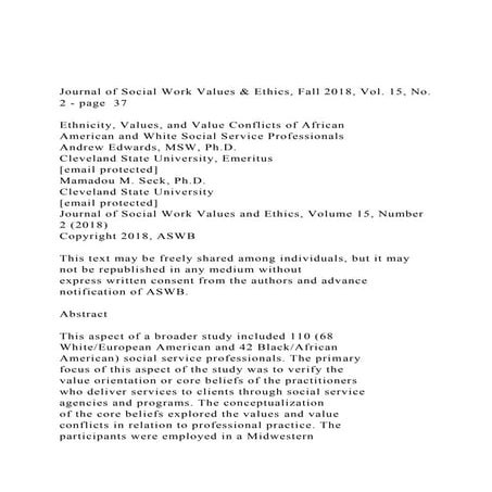 Journal of Social Work Values & Ethics, Fall 2018, Vol. 15, No.docx