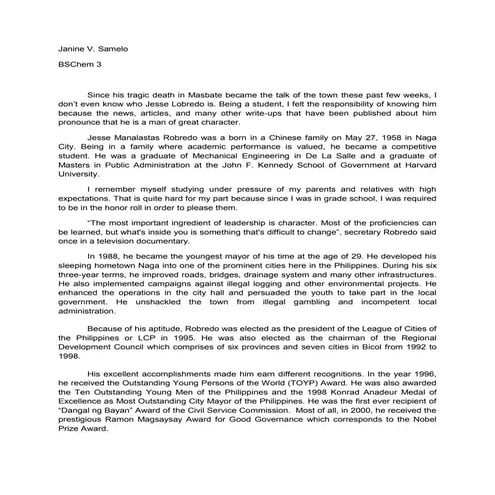 Journal on jesse lobredo