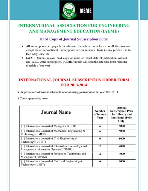 Journal subscription 2013 2014