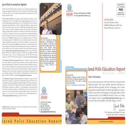 Jared Polis Foundation Education Report Winter 2006