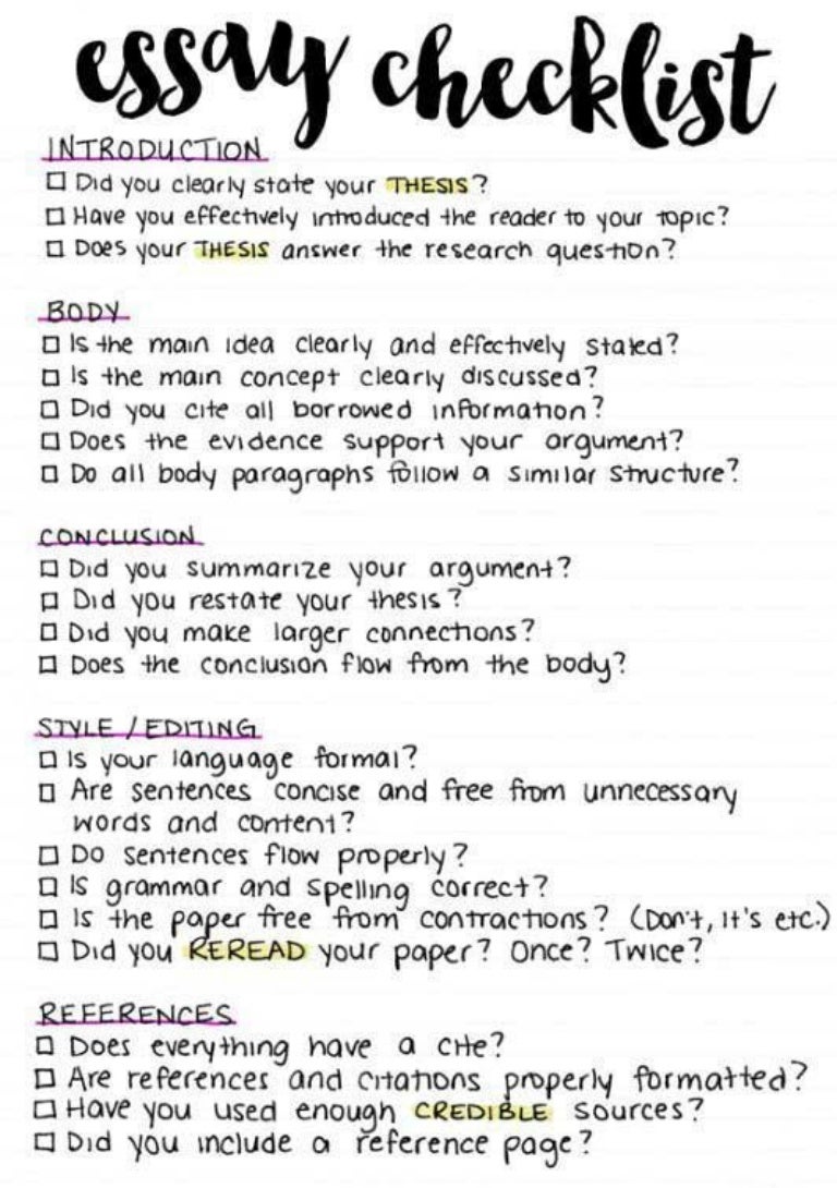 extended essay format checklist