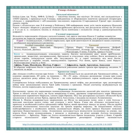 Гомер "Іліада". Переказ поеми. Допомога учню