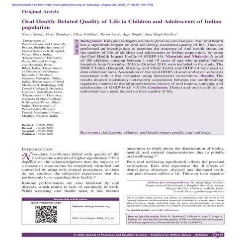 Oral Health–Related Quality of Life in Children and Adolescents of ...
