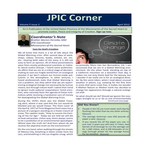 JPIC Corner April 2012: Care for God's Creation