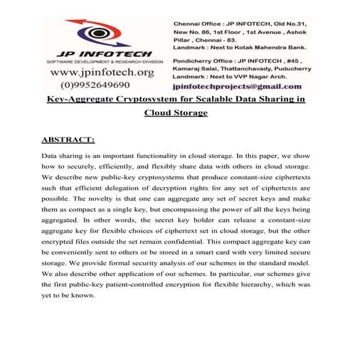 JPJ1408   Key-Aggregate Cryptosystem for Scalable Data Sharing in Cloud Storage