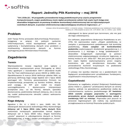Jednolity Plik Kontrolny Raport Maj 2016