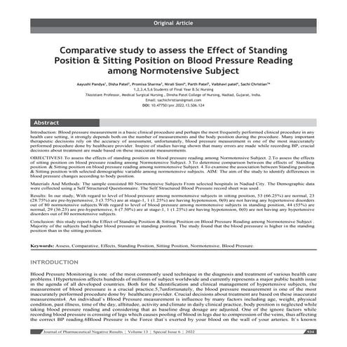 Comparative study to assess the Effect of Standing Position & Sitting Positio...