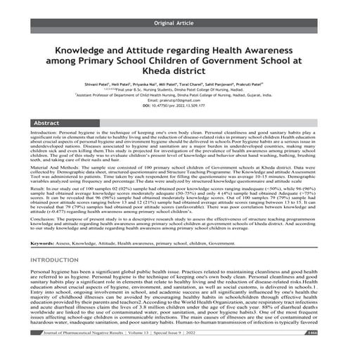 Knowledge and Attitude regarding Health Awareness among Primary School Childr...