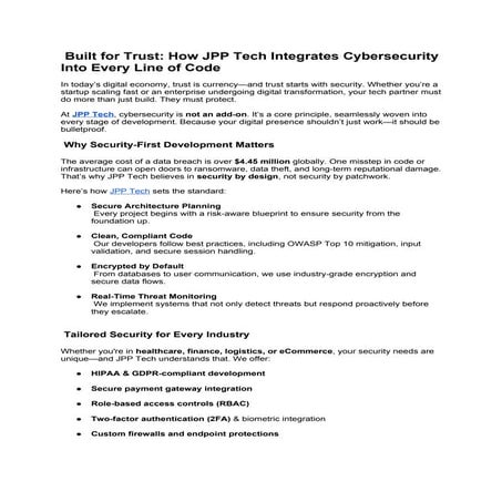 Built for Trust: How JPP Tech Integrates Cybersecurity Into Every Line of Code