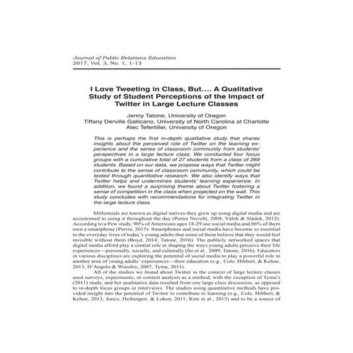 I Love Tweeting in Class, But -- A Qualitative Study of Student Perceptions o...
