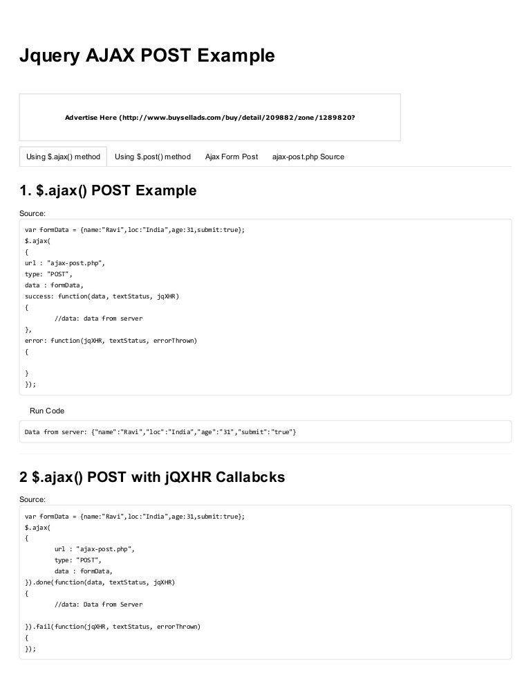 Jquery ajax post example