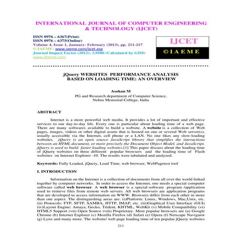 J query websites  performance analysis  based on loading time  an overview