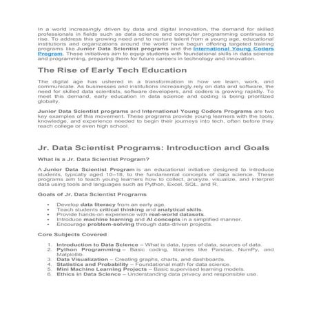 Jr. Data Scientist Programs and International Young Coders Program: Building ...