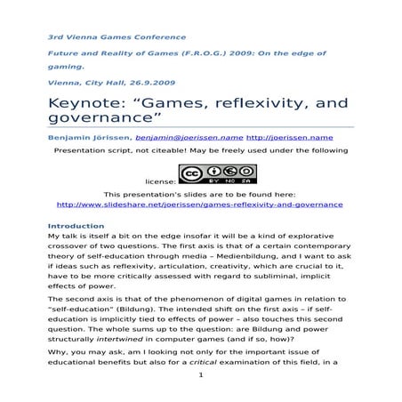 Jörissen, Benjamin (2009, Manuskript). Games, reflexivity, and governance