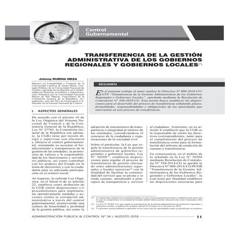TRANSFERENCIA DE LA GESTIÓN ADMINISTRATIVA DE LOS GOBIERNOS REGIONALES ...