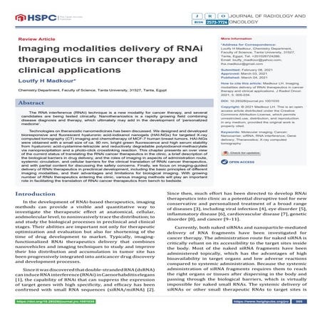 Imaging modalities delivery of RNAi therapeutics in cancer therapy and clinic...