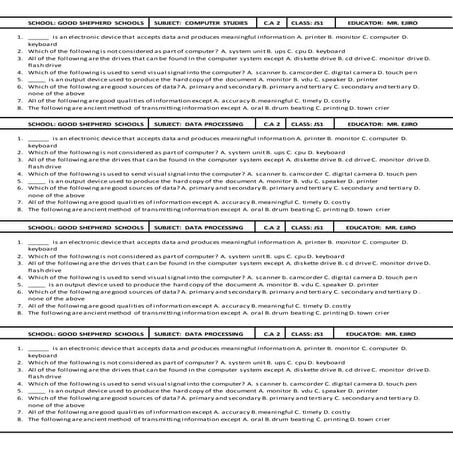 JS1 COMPUTER STUDIES FIRST TERM C.A 2