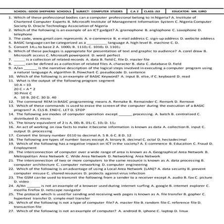 JS3 COMPUTER STUDIES FIRST TERM C.A 2