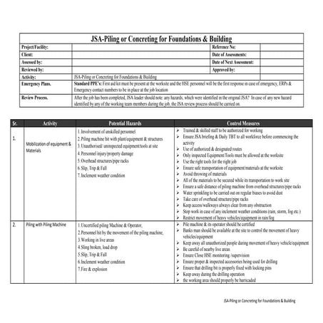 JSA-Piling or Concreting for Foundations & Building 