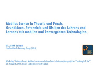 Mobiles Lernen in Theorie und Praxis. Grundideen, Potenziale und Risiken des ...