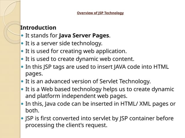 Introduction  - Java Server Programming (JSP)